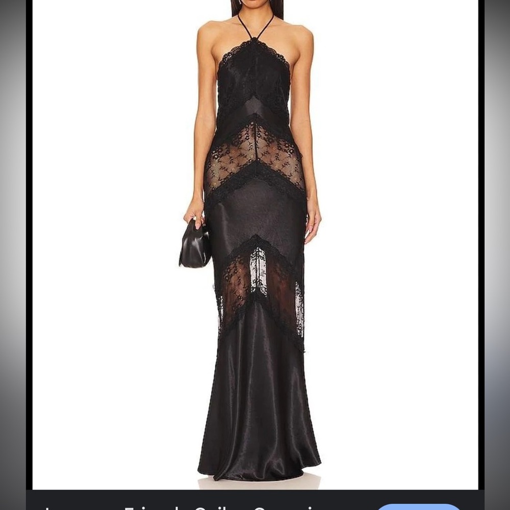 Lovers + friends halter lace dress long black gown dance formal wedding